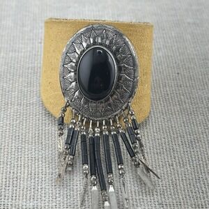 Vintage Native American Leather Navajo‎ Silver Hair Tie Handmade with Beads